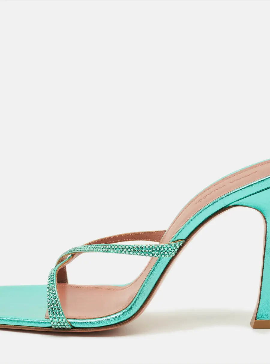 Amina Muaddi Adriana Crystal Embellished Size 39 Green Leather Slide Sandals