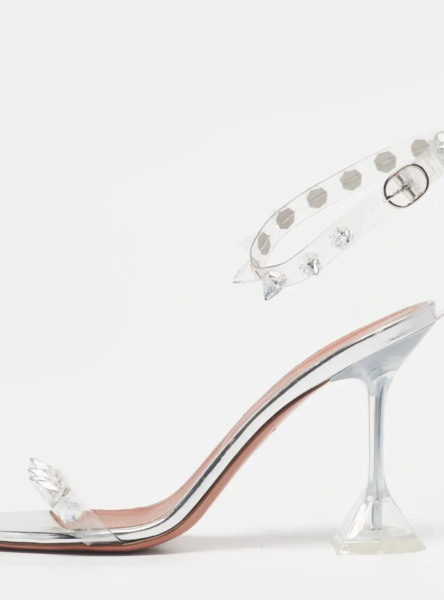 Amina Muaddi Julia Size 38 Transparent Patent Leather and PVC Ankle Strap Sandals