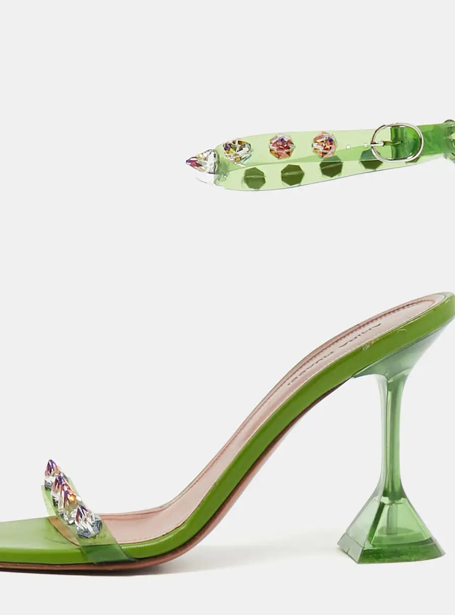 Amina Muaddi Julia Studded Size 37 Green PVC Ankle Strap Sandals