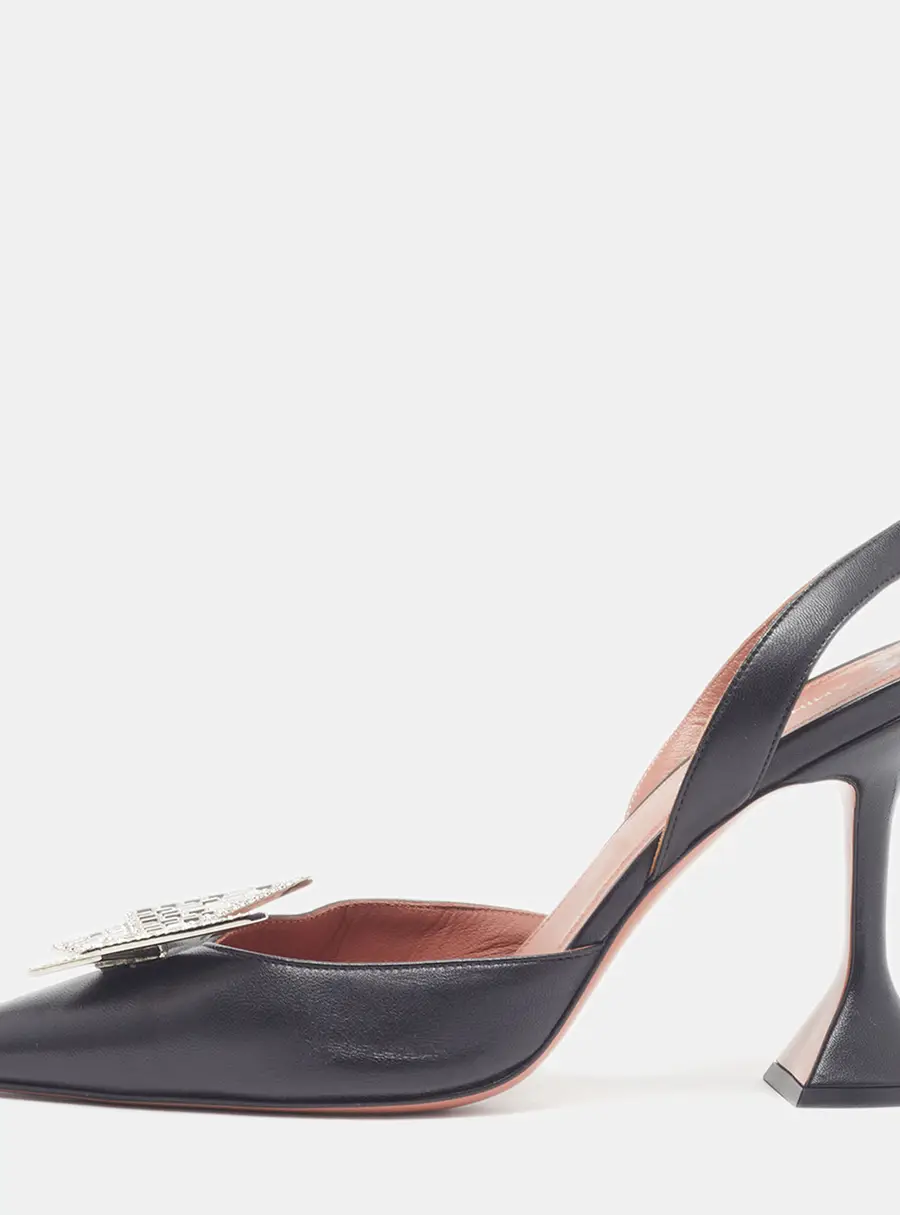 Amina Muaddi Phoenix Size 39 Black Leather Slingback Pumps