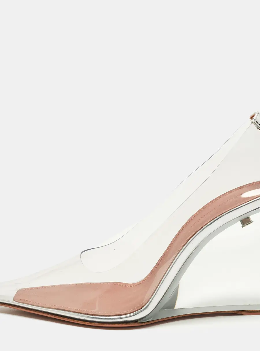 Amina Muaddi Ane Size 37 Transparent Patent Leather and PVC Wedge Pumps