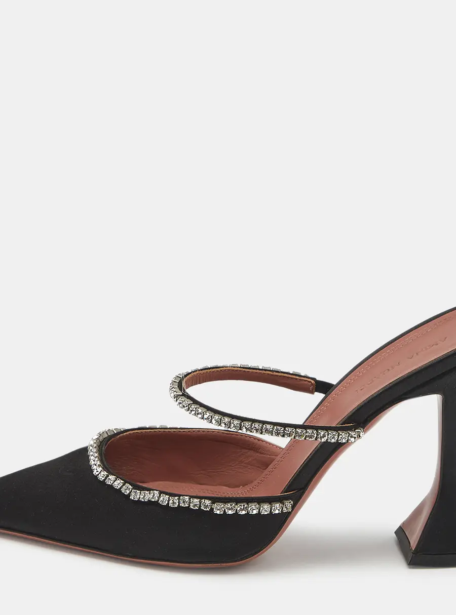 Amina Muaddi Gilda Size 40 Black Satin Mules