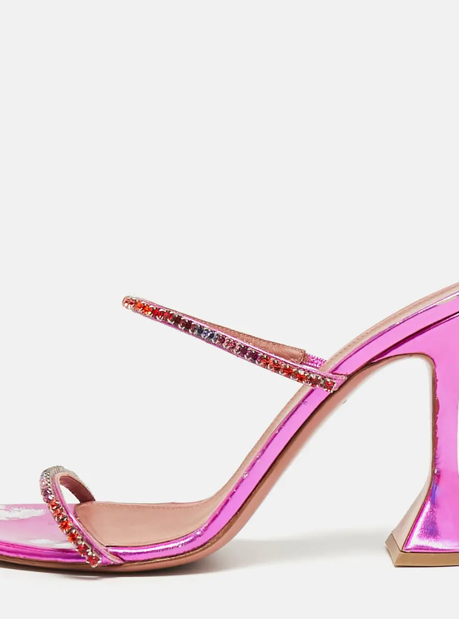 Amina Muaddi Gilda Size 40 Metallic Pink Leather Crystal Embellished Slide Sandals
