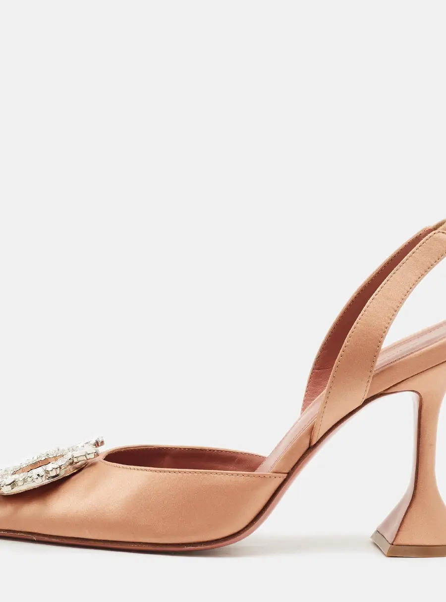 Amina Muaddi Begum Size 38 Gold Satin Slingback Pumps