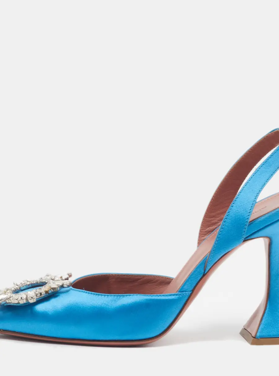 Amina Muaddi Begum Size 36.5 Blue Satin Slingback Pumps