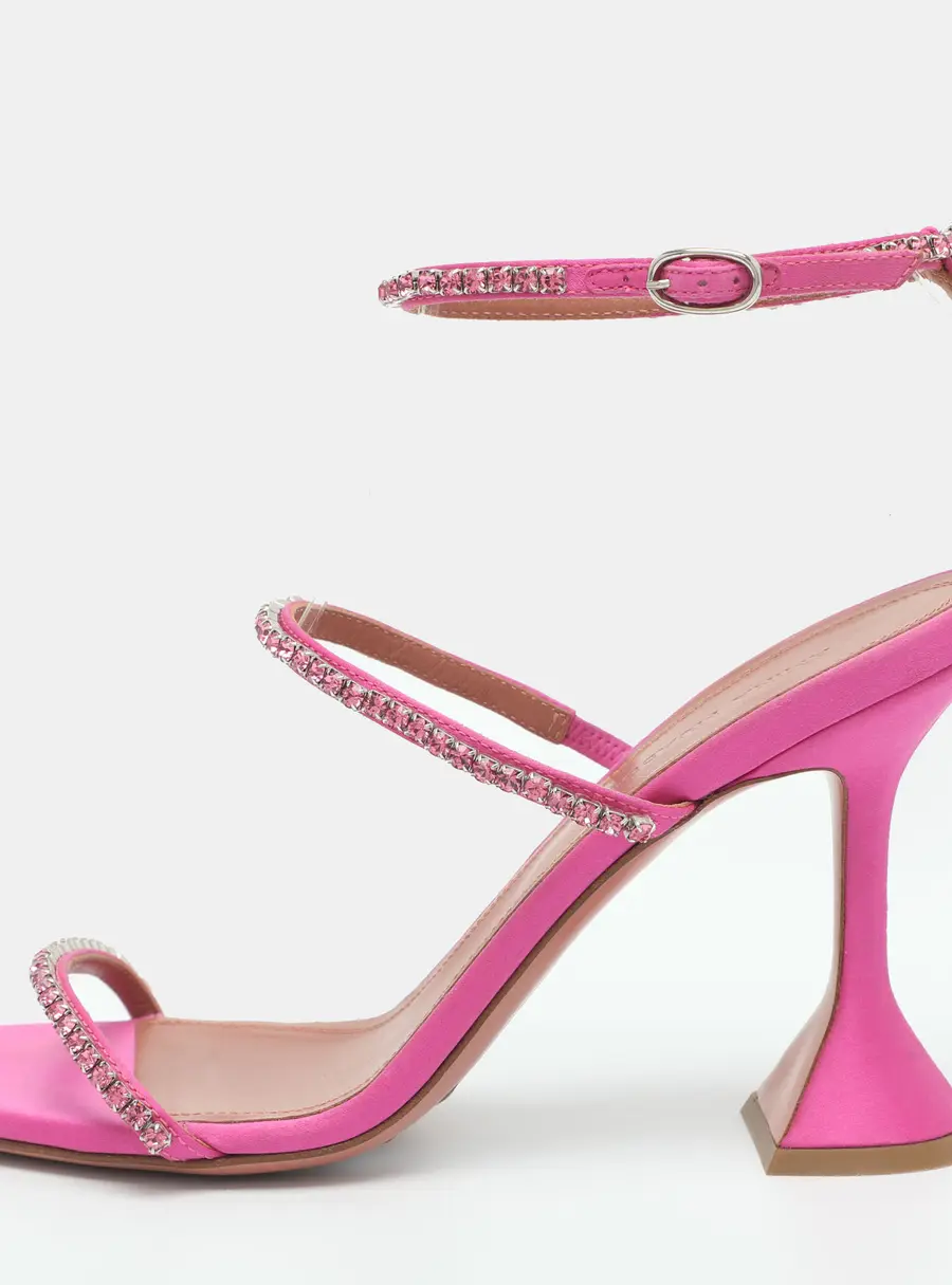 Amina Muaddi Gilda Size 37.5 Pink Satin Ankle Strap Sandals