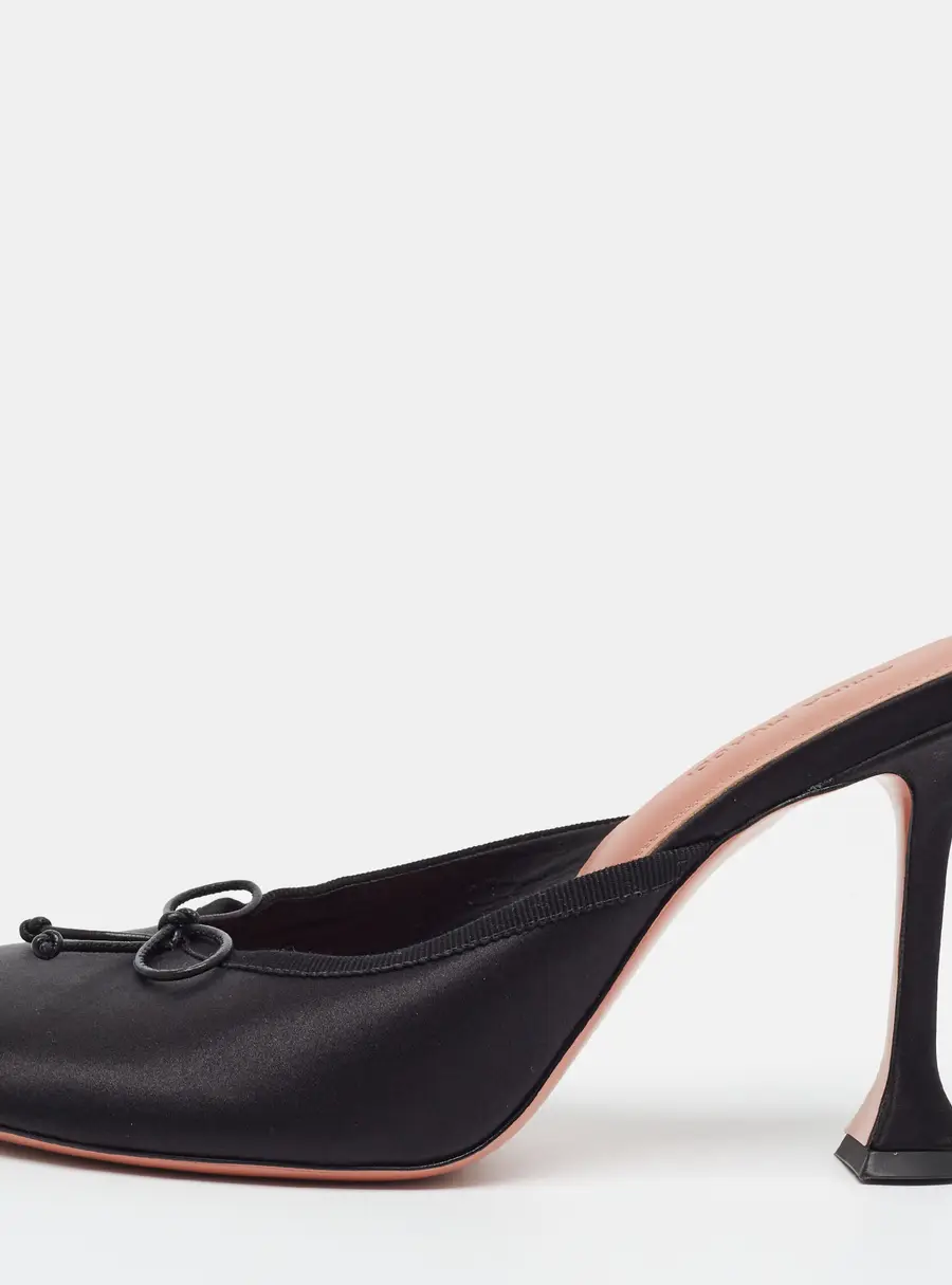 Amina Muaddi Lila 95 Size 39.5 Black Satin Mules