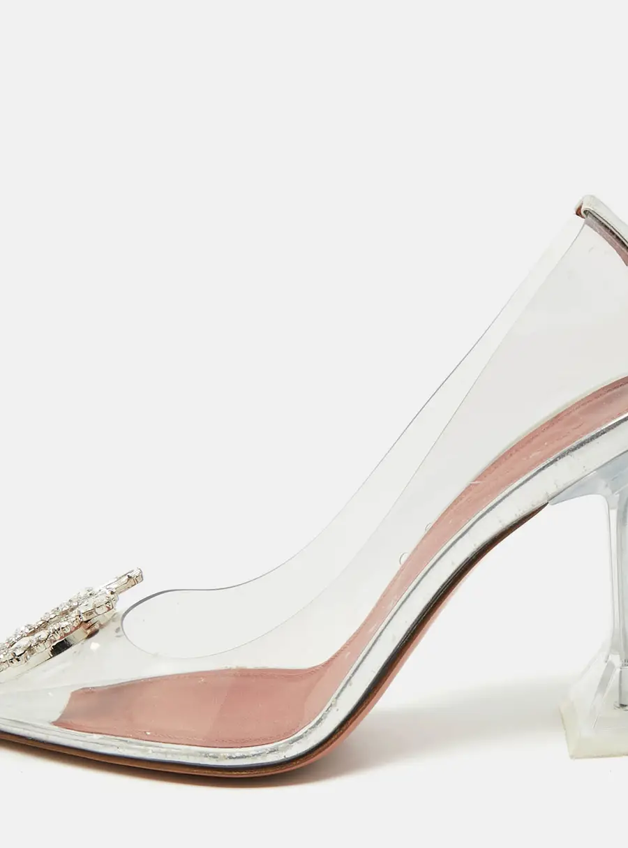 Amina Muaddi Begum Size 37 Transparent/Silver Patent Leather and PVC Pumps