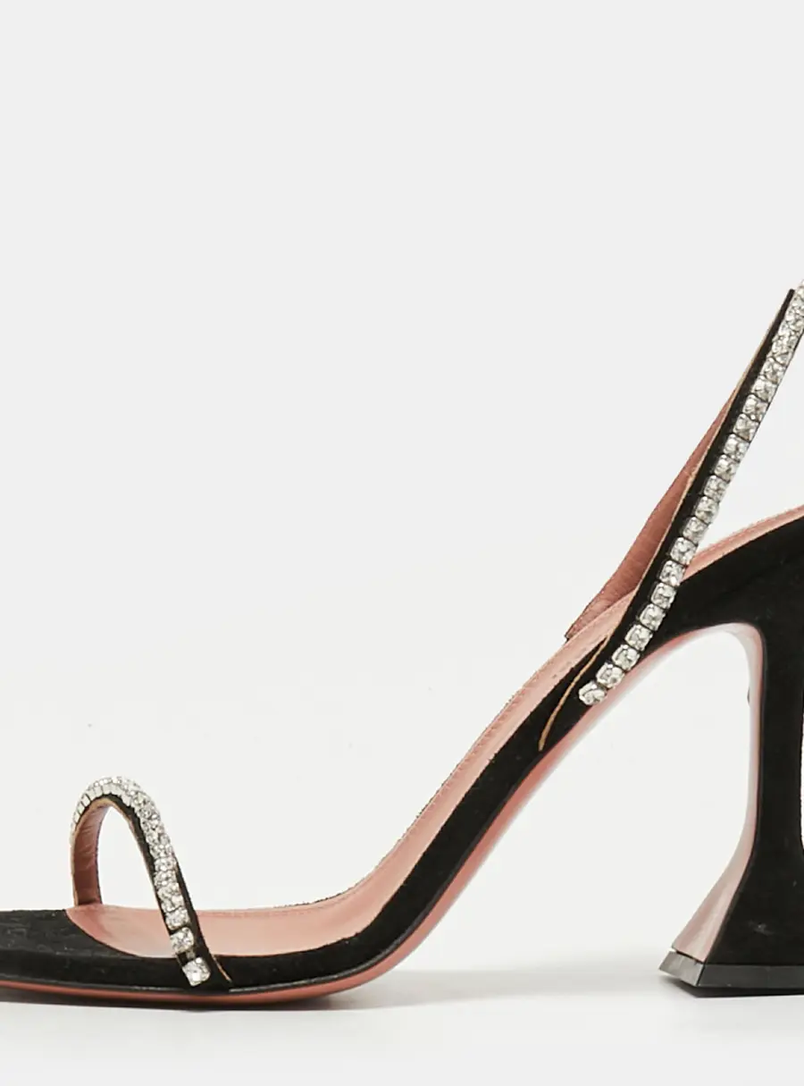 Amina Muaddi Gilda Size 38.5 Black Satin Crystal Embellished Slide Sandals