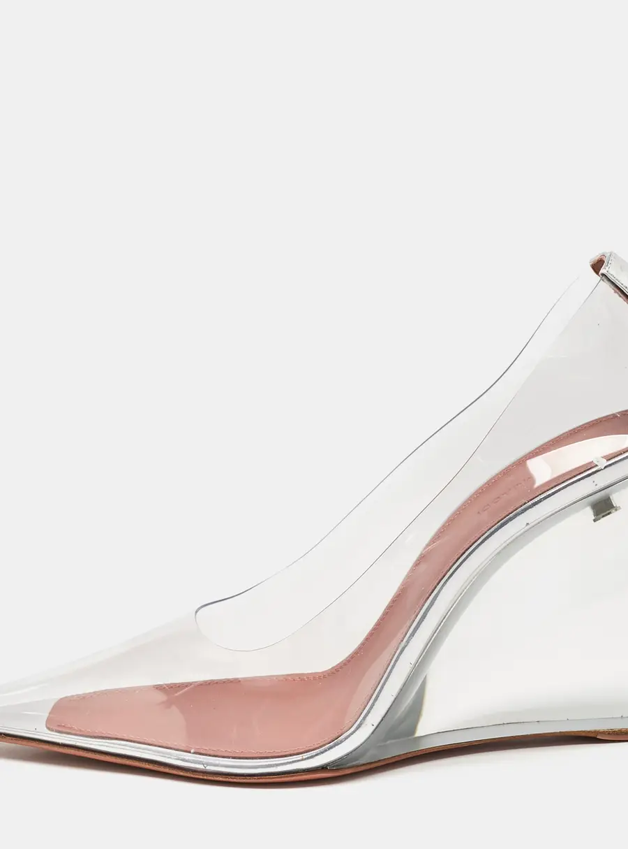 Amina Muaddi Ane Size 40 Transparent Leather and PVC Wedge Pumps