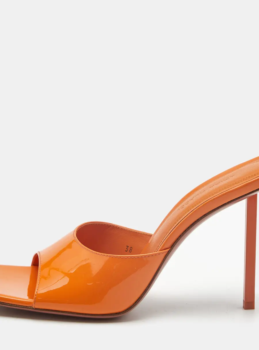 Amina Muaddi Laura Size 38 Orange Patent Leather Slide Sandals