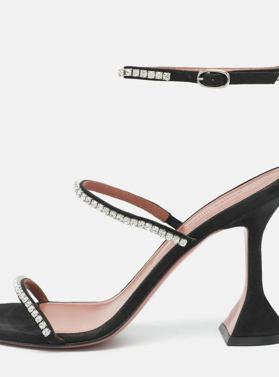 Amina Muaddi Gilda Size 37.5 Black Suede Ankle Strap Sandals