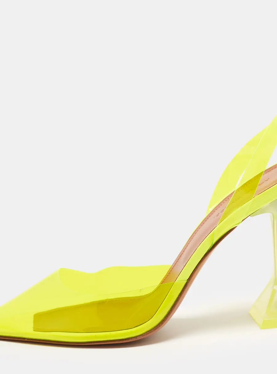 Amina Muaddi Holli Glass Size 39 Neon Yellow PVC Slingback Pumps