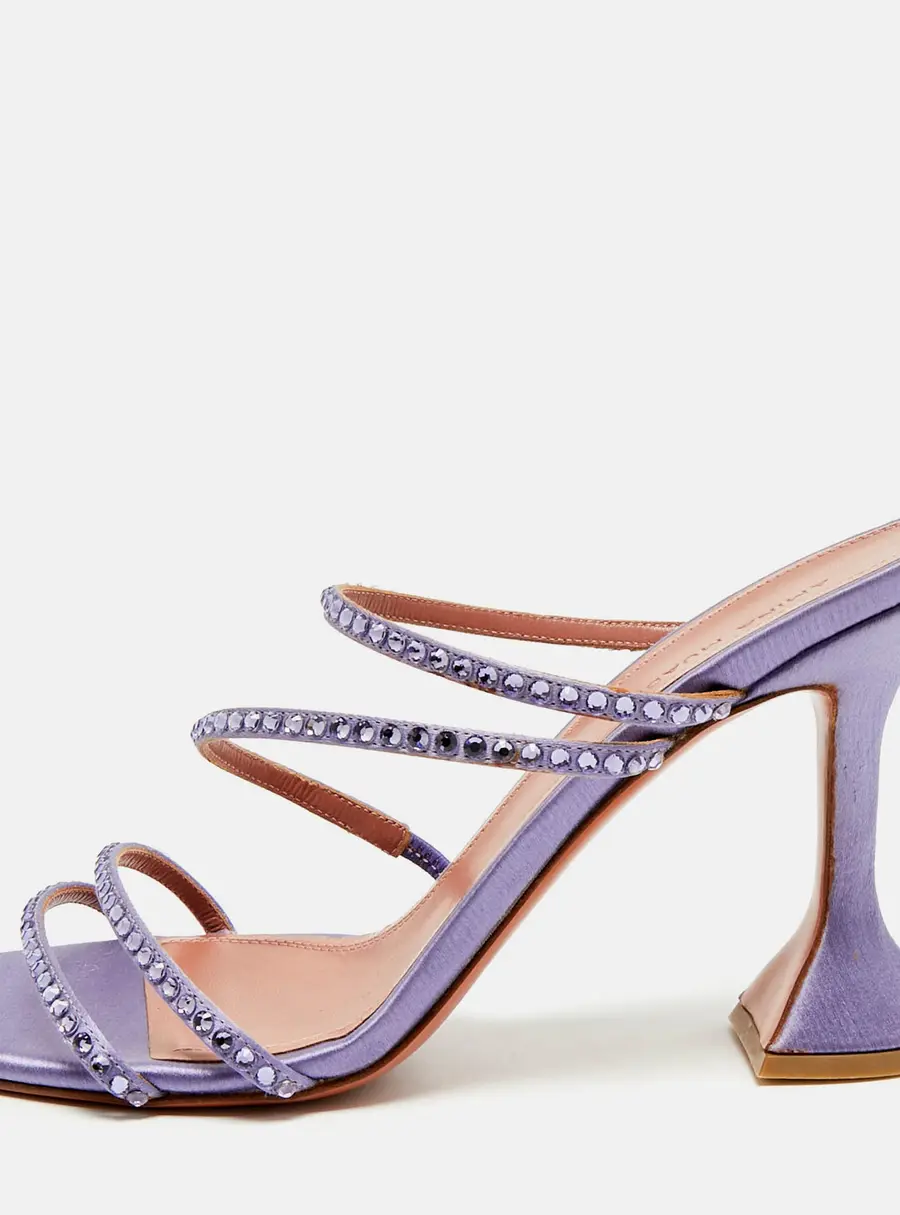 Amina Muaddi Naima Size 38.5 Purple Satin Crystal Embellished Slide Sandals
