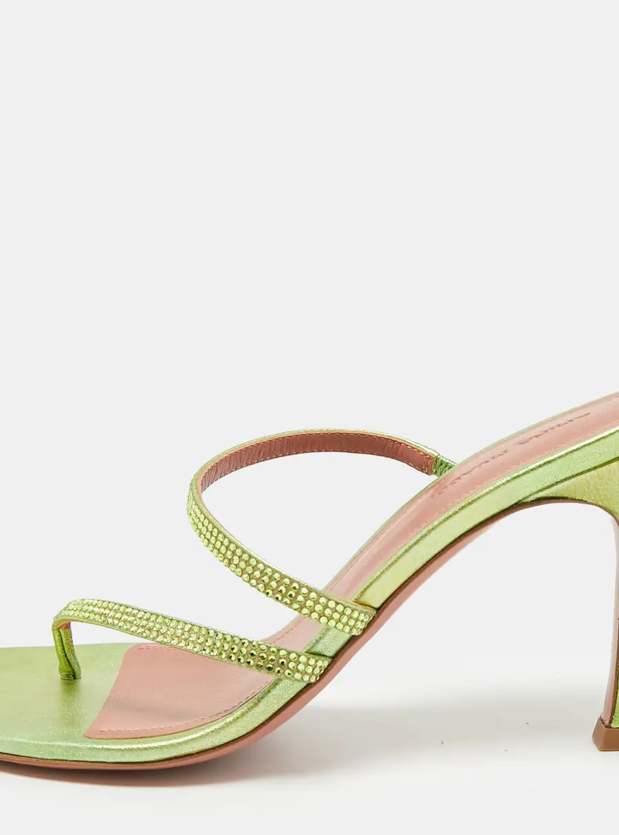 Amina Muaddi Gilda Size 36 Green Leather Crystal-Embellished Thong Slide Sandals