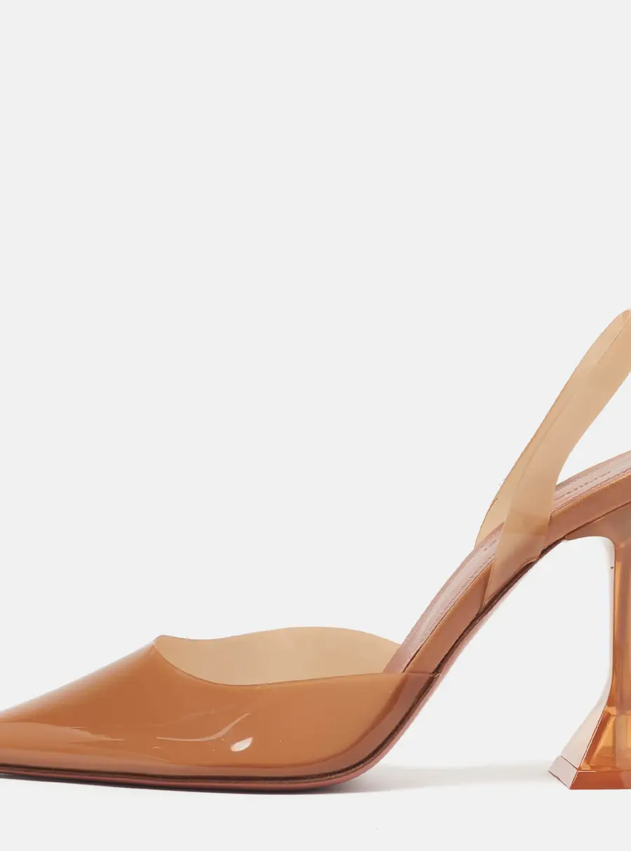 Amina Muaddi Holli Size 38 Brown PVC Slingback Pumps