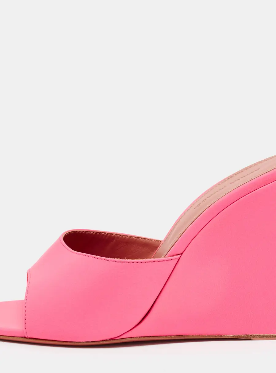 Amina Muaddi Lupita Size 38 Pink Leather Wedge Sandals