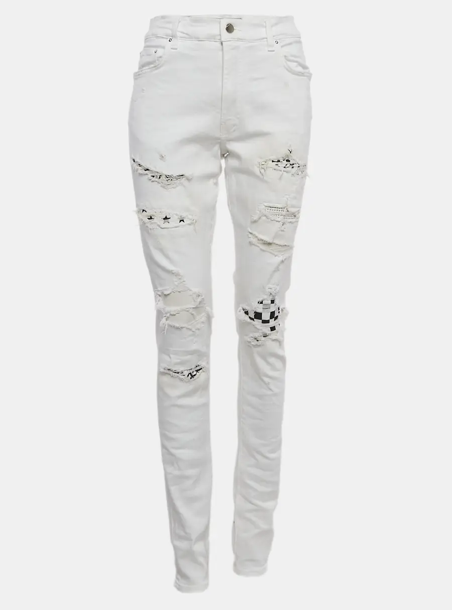 Amiri White Distressed Denim Skinny Jeans L Waist 31"