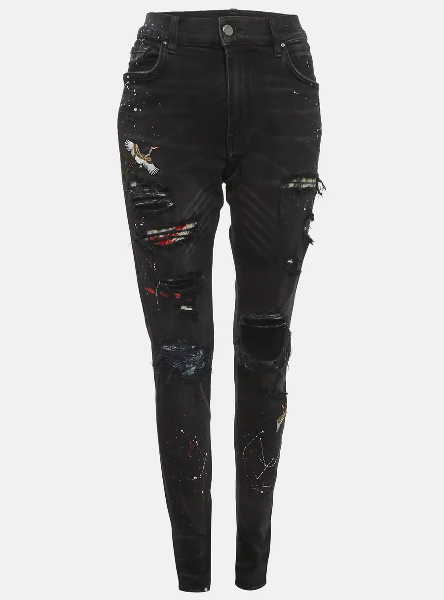 Amiri Black Paint Denim Distressed Jeans L/Waist 32"