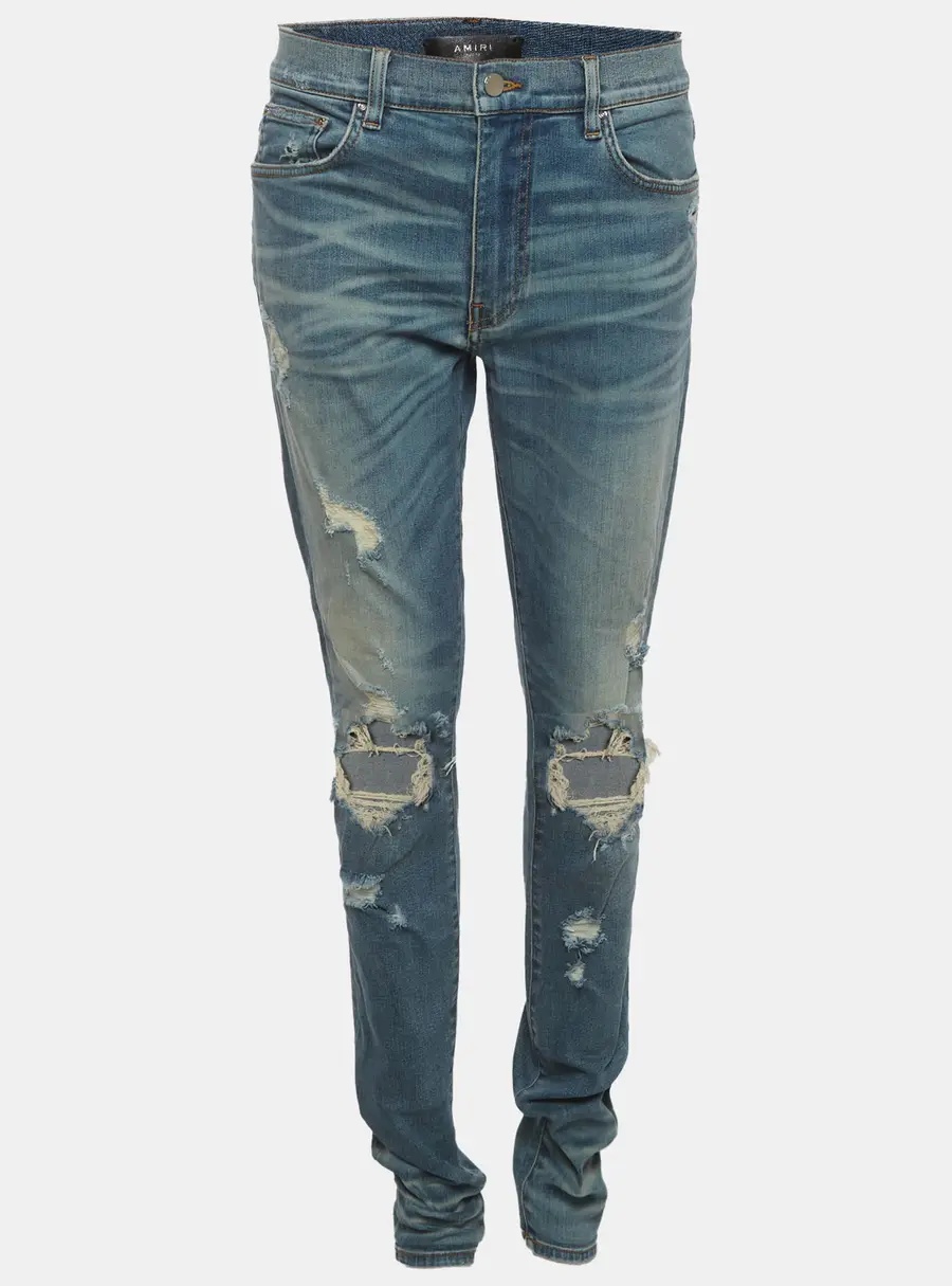 Amiri Blue Distressed Denim Skinny Fit Jeans L/Waist 31"
