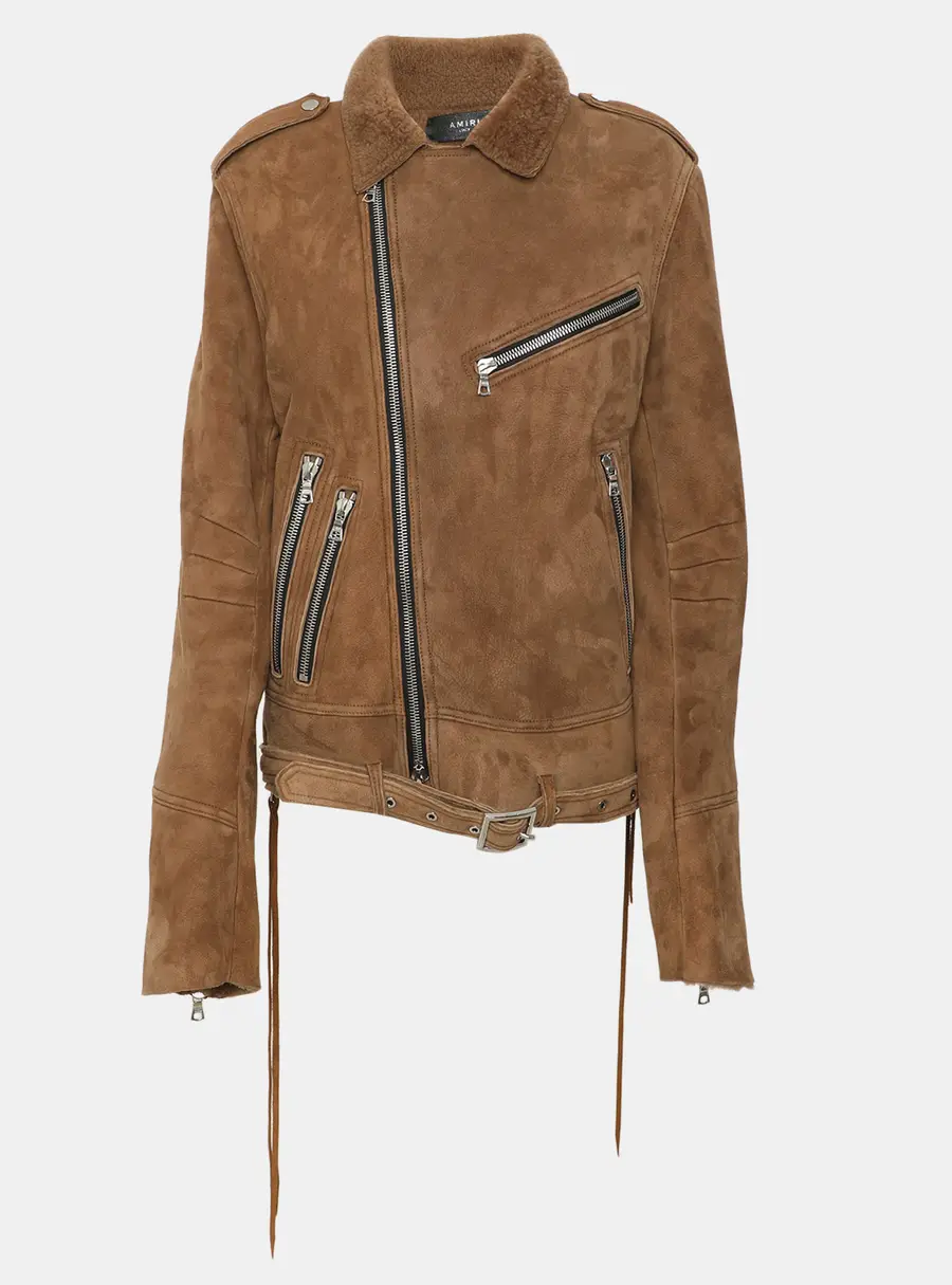 Amiri Brown Shearling Leather Biker Jacket XL