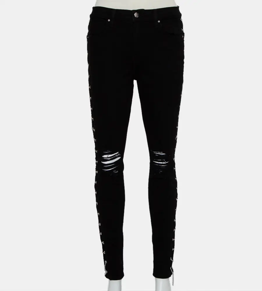 Amiri Black Denim Side Chain Detail Distressed Skinny Jeans M