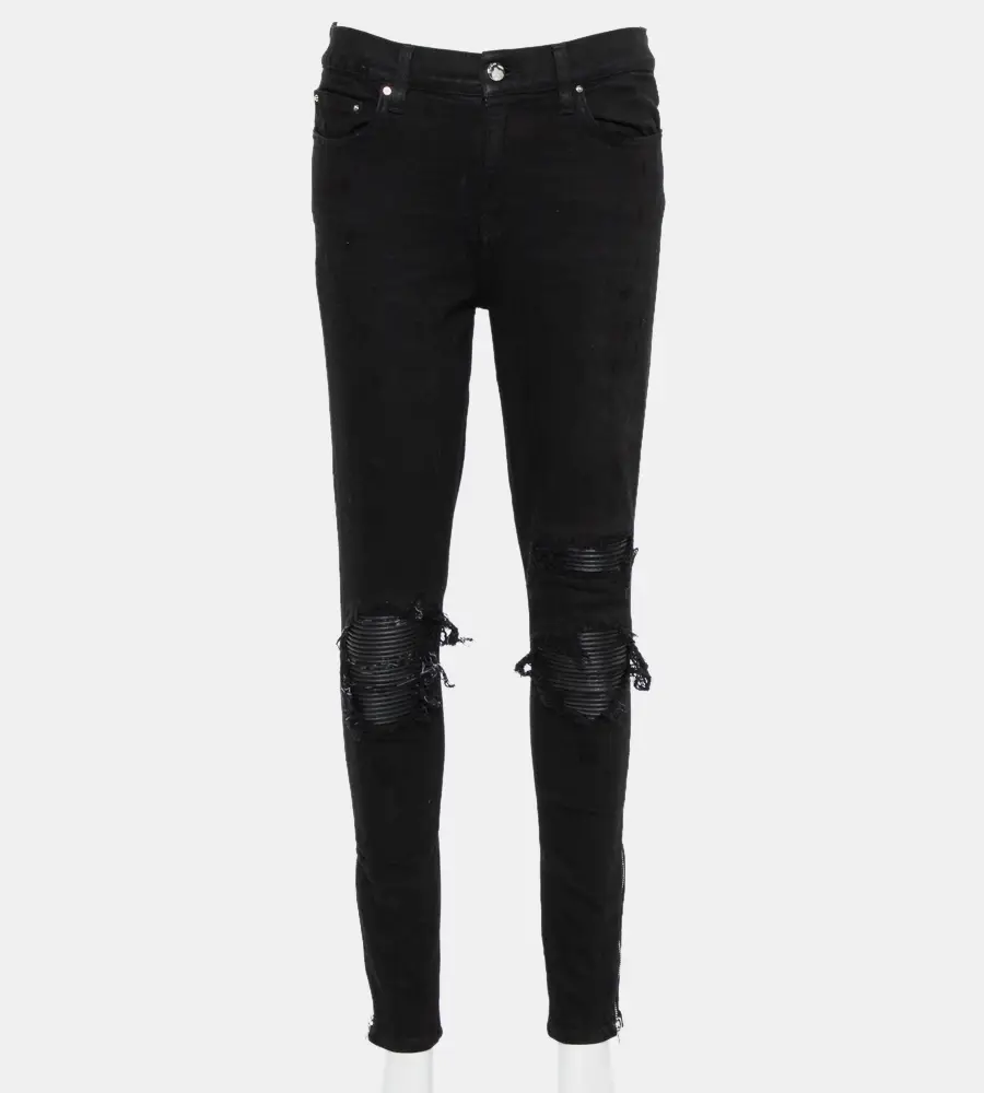 Amiri Black Denim Zipper Detail Distressed Jeans M