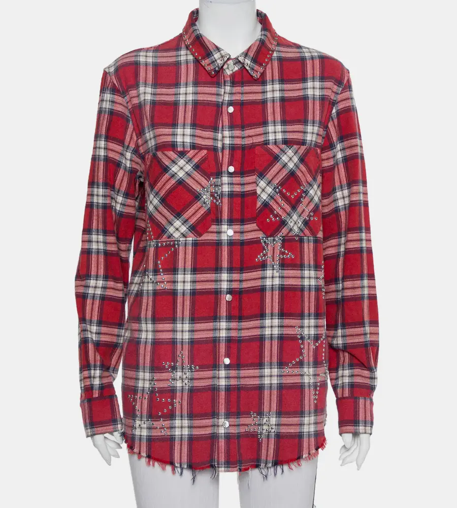 Amiri Red Plaided Flannel Studded Star Detail Shirt M