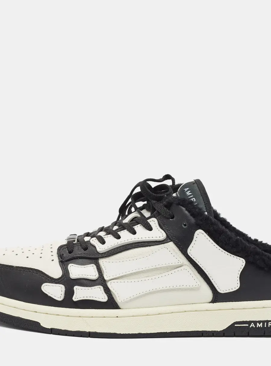 Amiri Skel Size 46 White/Black Leather and Shearling Low Top Sneakers