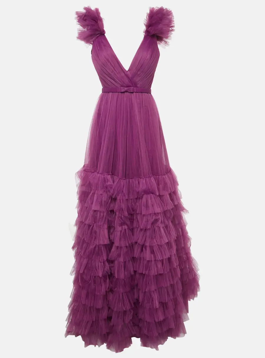 Ana Radu Purple Tulle Ruffled Gown XXL