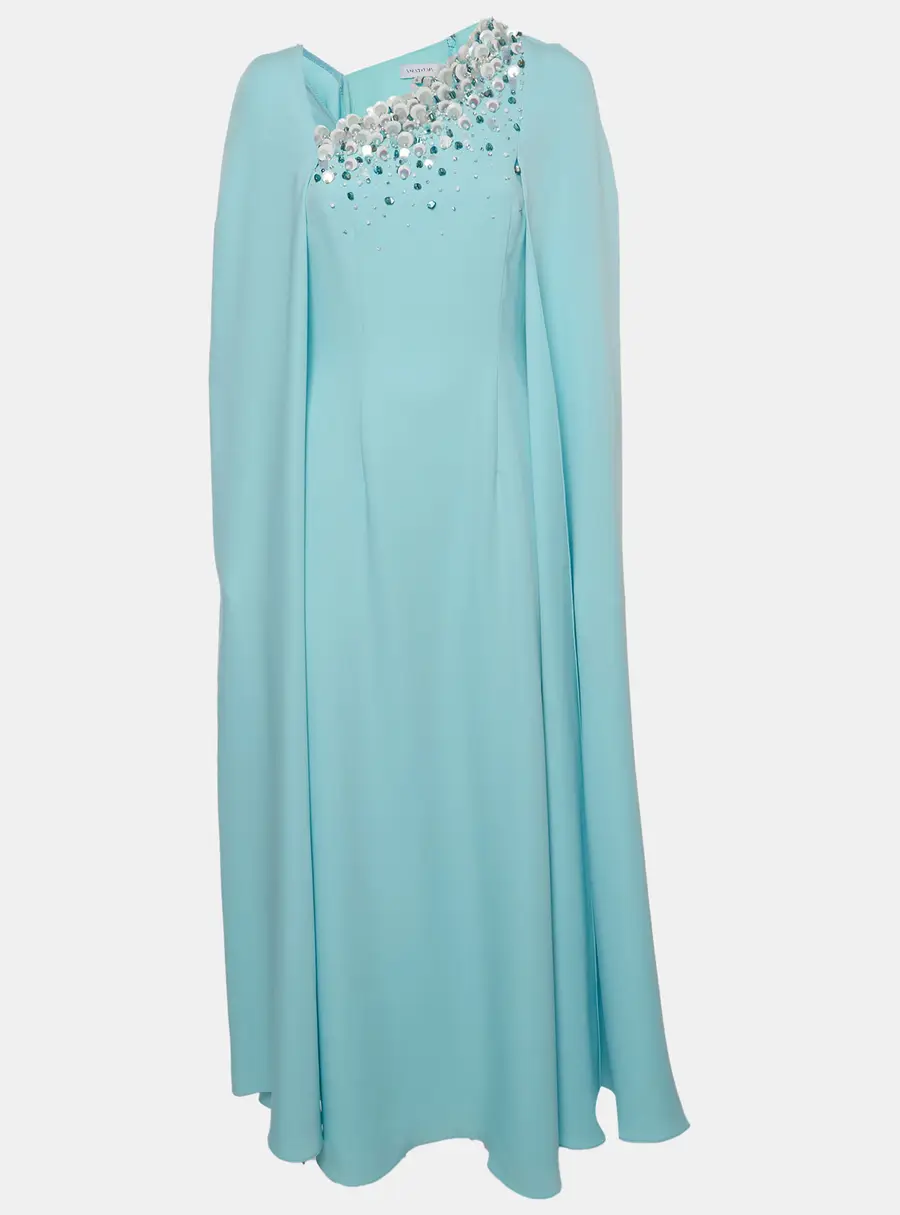 Anatomi Blue Bead Embellished Synthetic Milani Kaftan Dress S