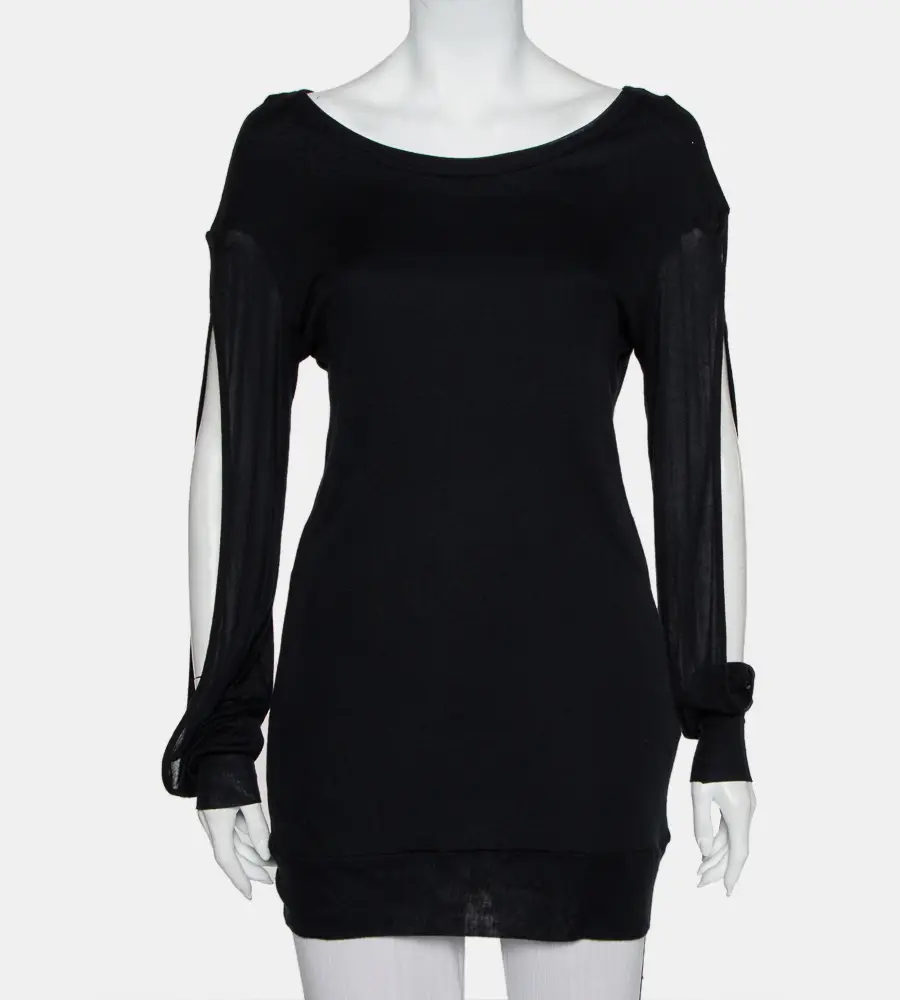 Ann Demeulemeester Black Modal Cutout Sleeve Detail T-Shirt M