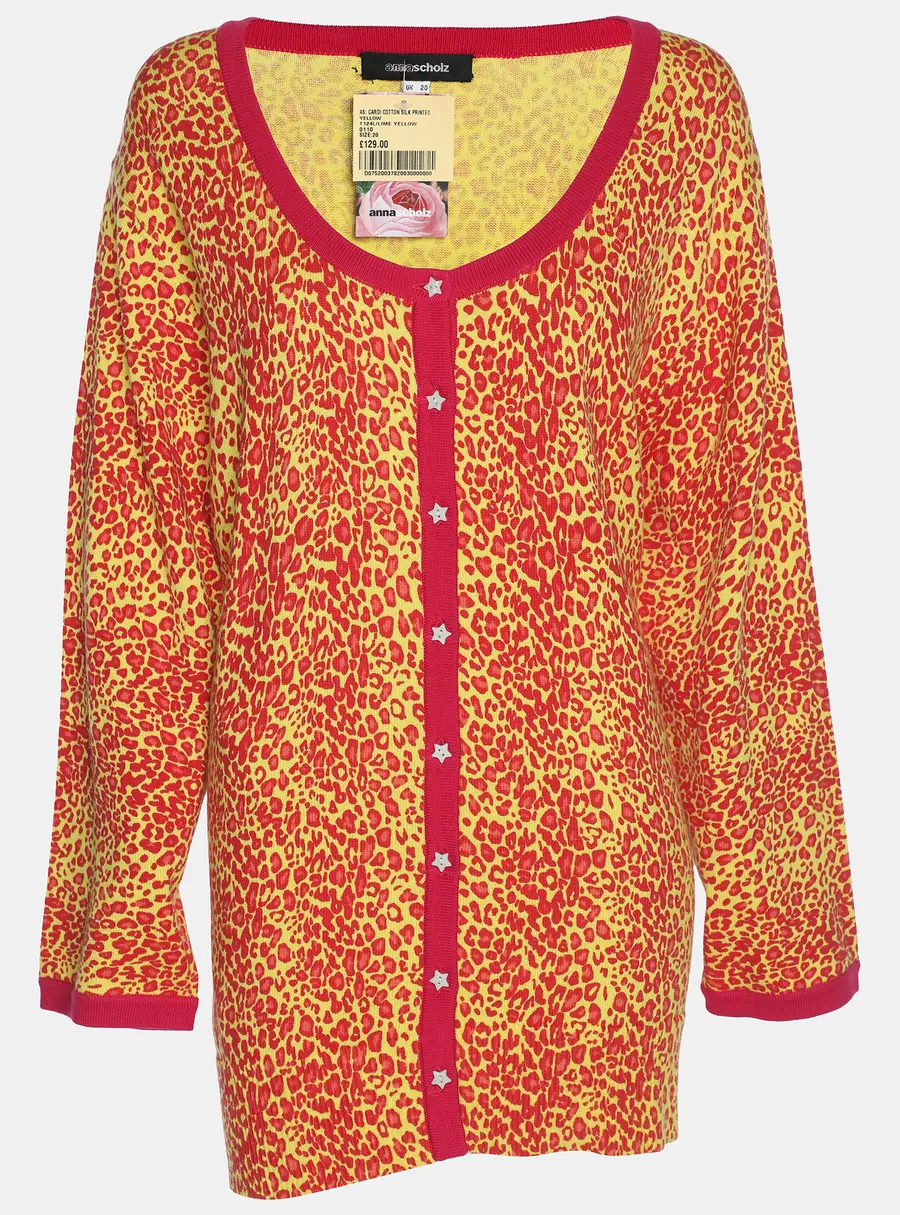 Anna Scholz Red/Yellow Animal Print Jersey Cardigan XL