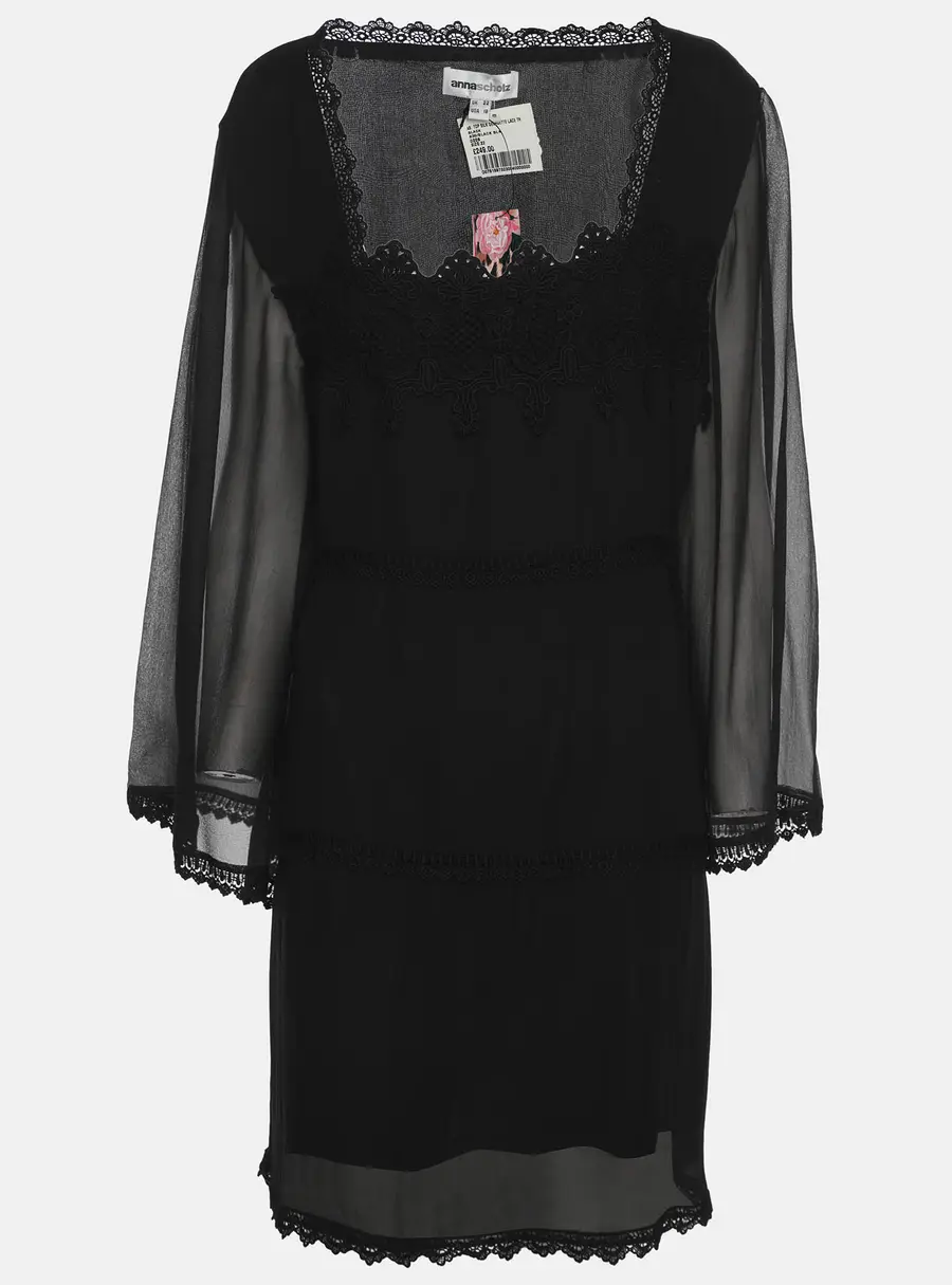 Anna Scholz Black Lace Georgette Long Sleeve Top XXL