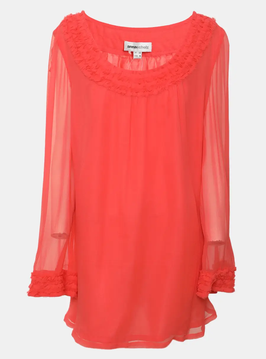 Anna Scholz Coral Chiffon Ruffled Top XXL