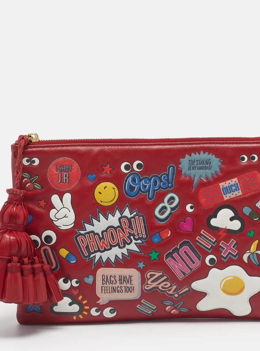 Anya Hindmarch Georgiana All Over Stickers Red/Multicolor Leather Clutch