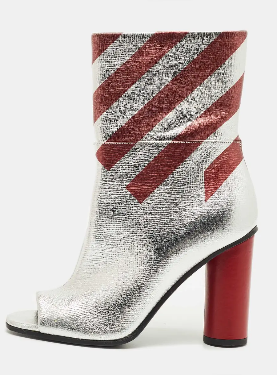 Anya Hindmarch Silver Leather Open Toe Ankle Length Boots Size 39