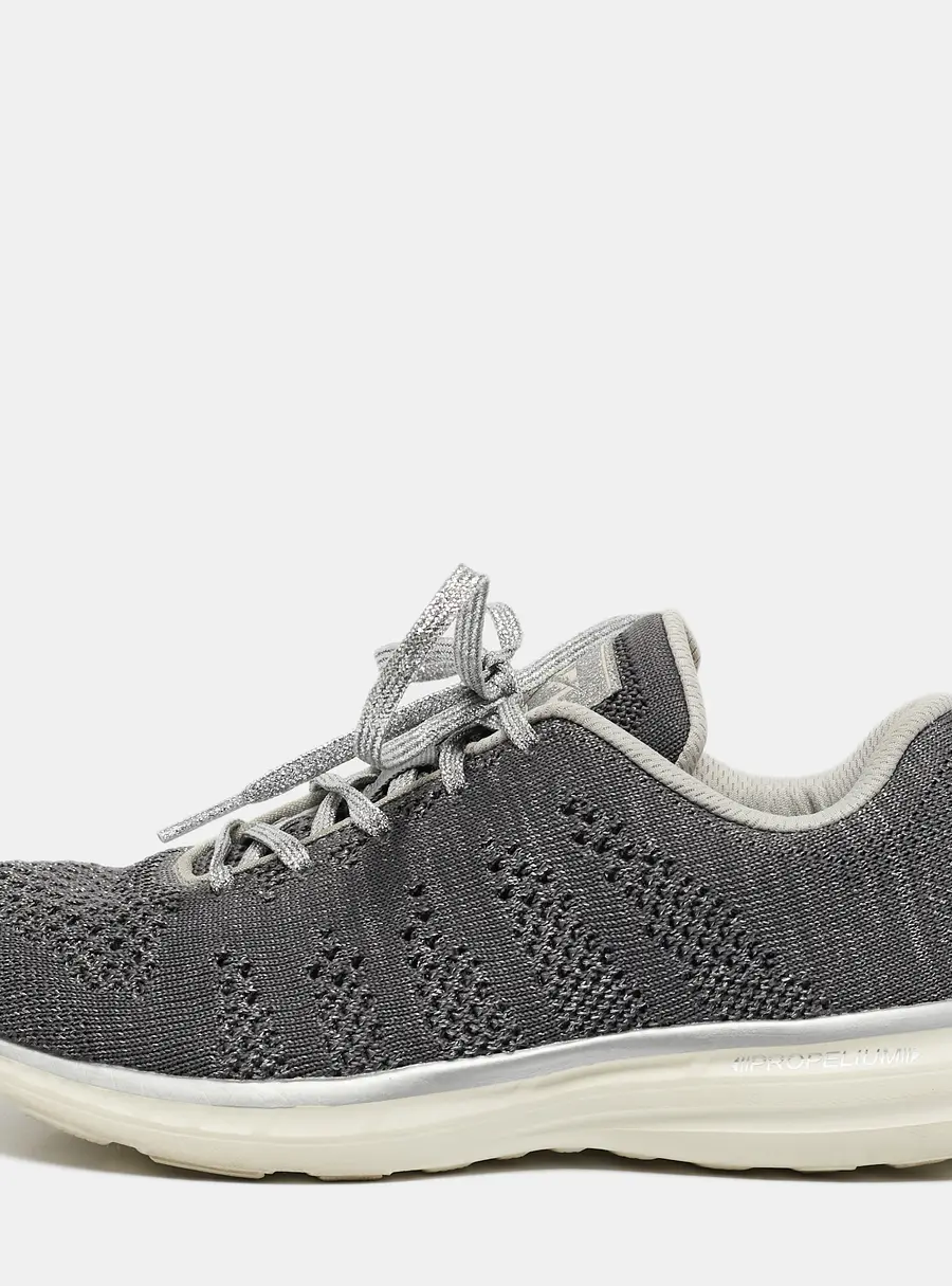 APL Silver/Grey Knit Fabric Runner Lace Up Sneakers Size 37