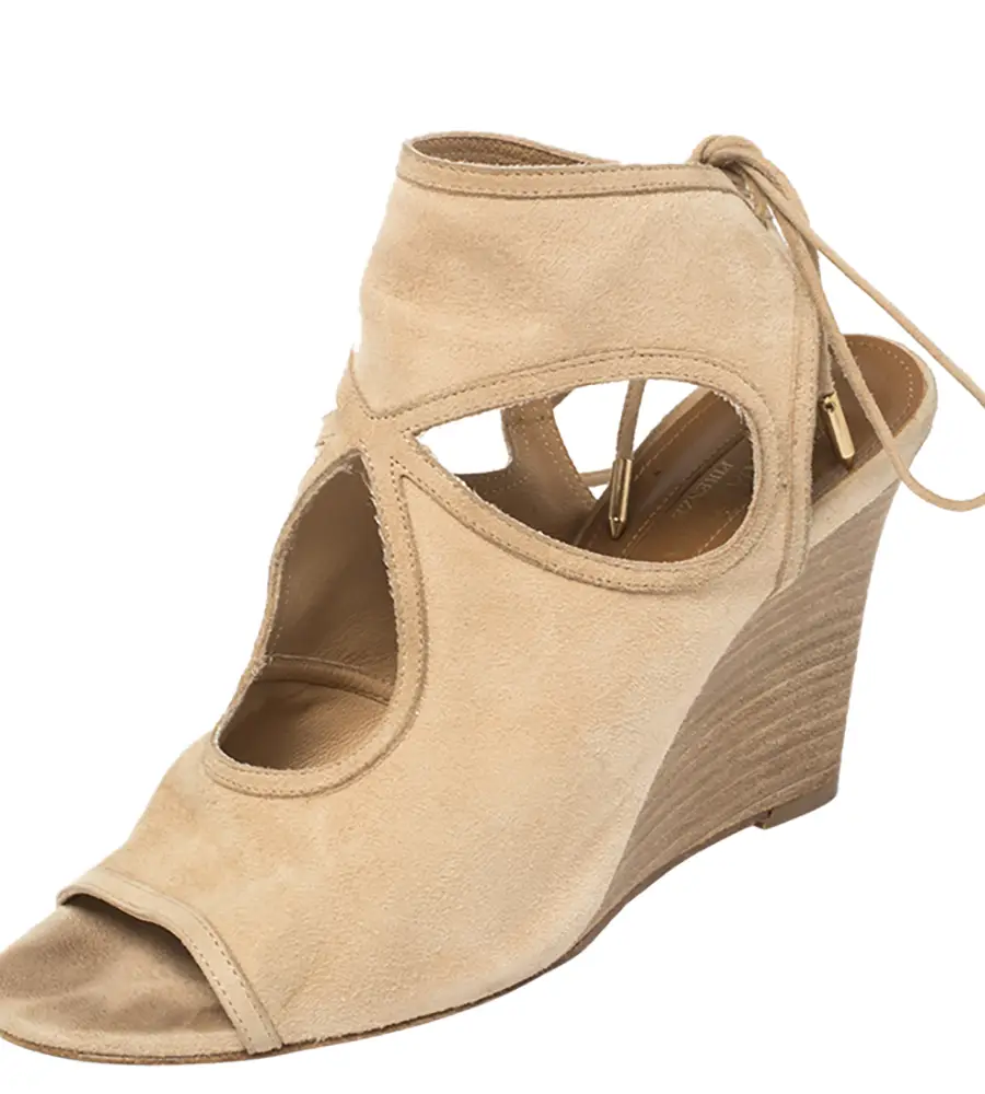 Aquazzura Beige Suede Cutout Sexy Thing Ankle Wrap Sandals Size 37