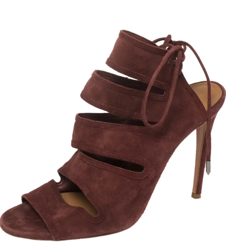 Aquazzura Maroon Suede Sloane Cutout Peep Toe Sandals Size 39