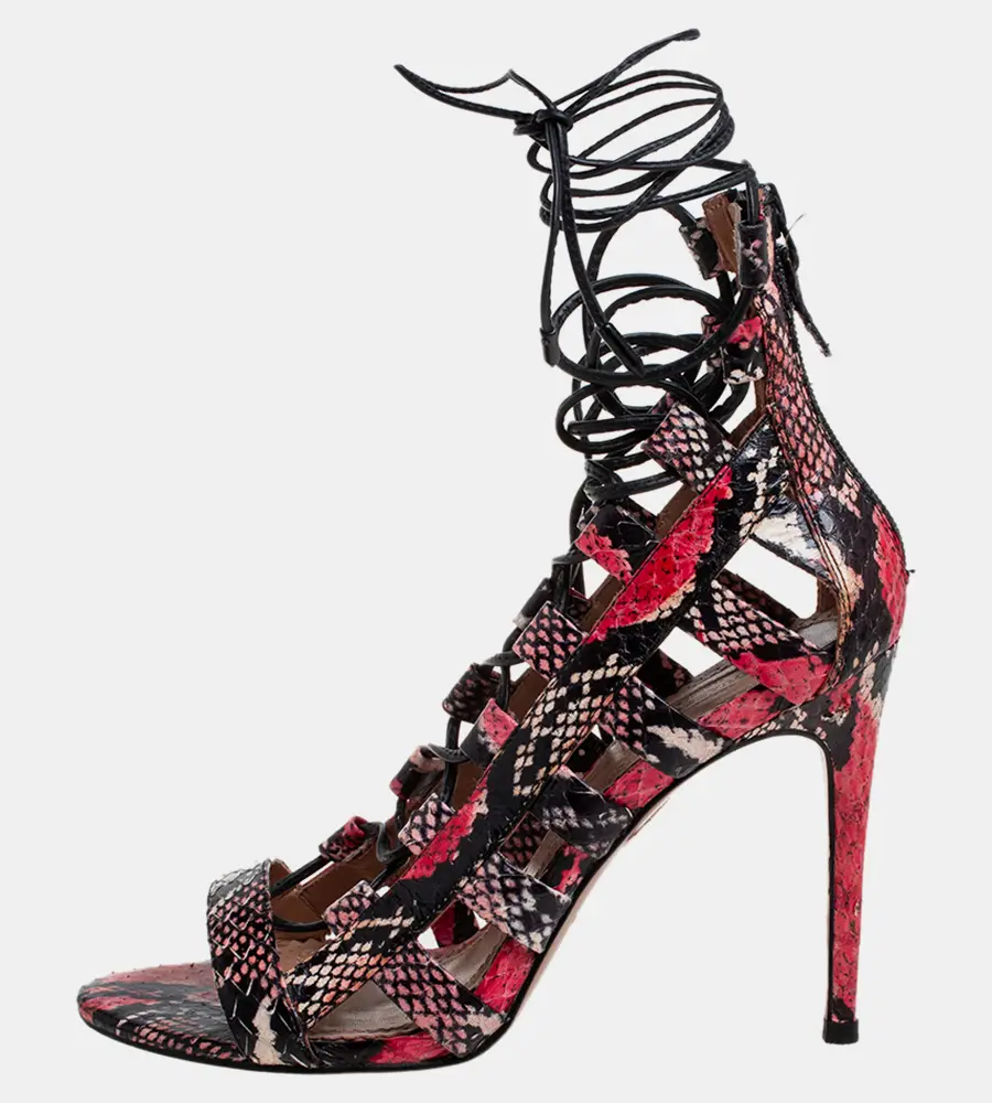 Aquazzura Multicolor Python Amazon Lace-up Sandals Size 38