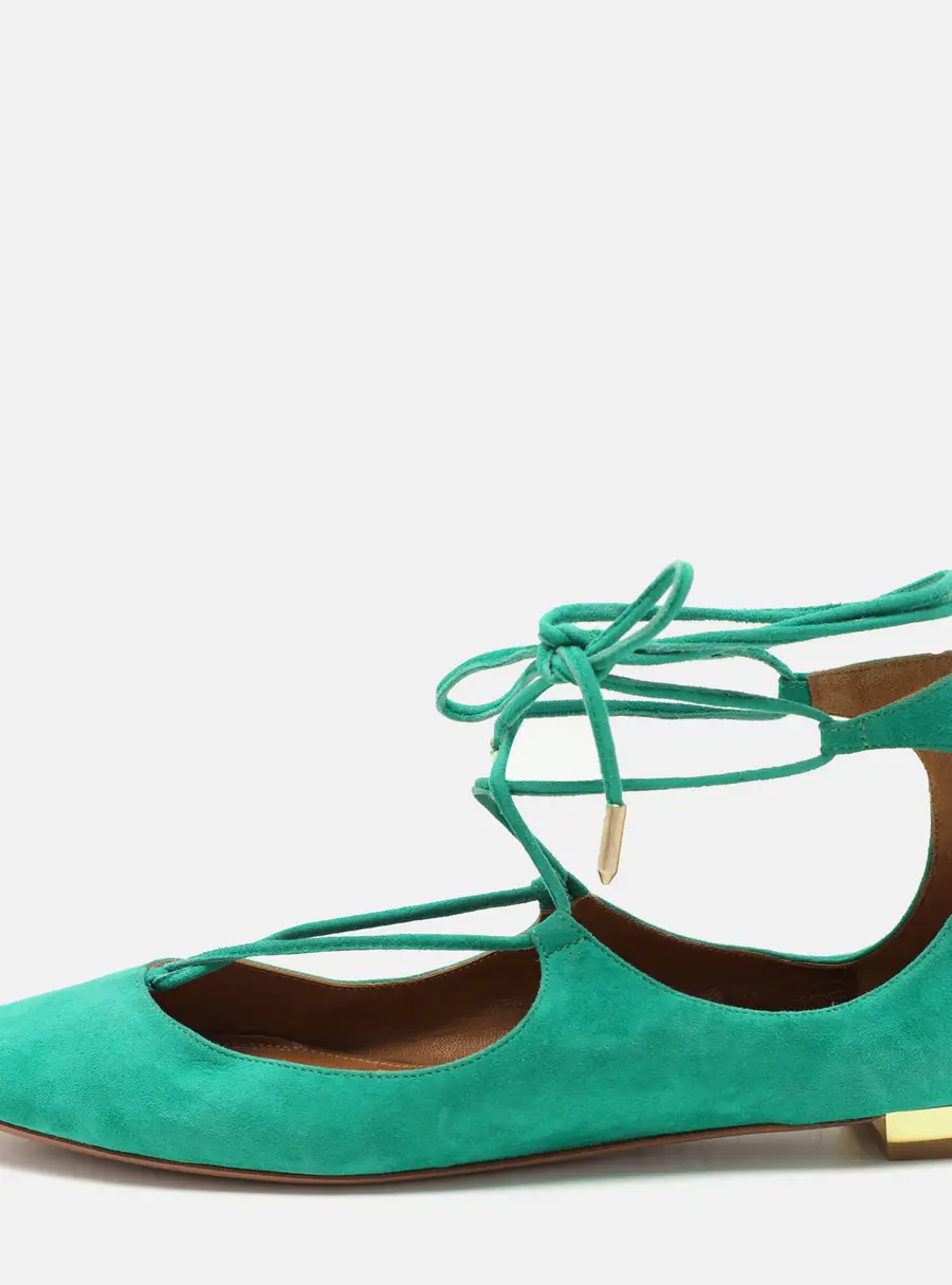Aquazzura Green Suede Christy Ankle Wrap Flats Size 36.5