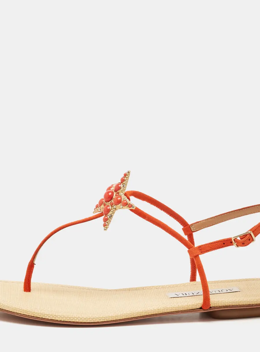 Aquazzura Orange Suede Star Embellished Slingback Sandals Size 39