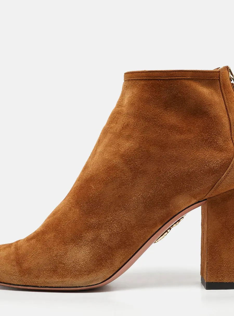 Aquazzura Brown Suede Brooklyn Ankle Length Boots Size 36.5