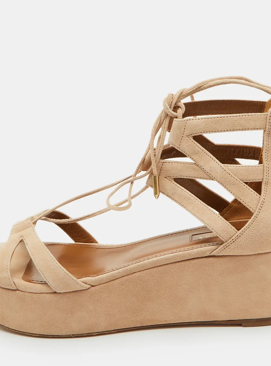Aquazzura Beige Suede Beverly Hills Platform Sandals Size 38