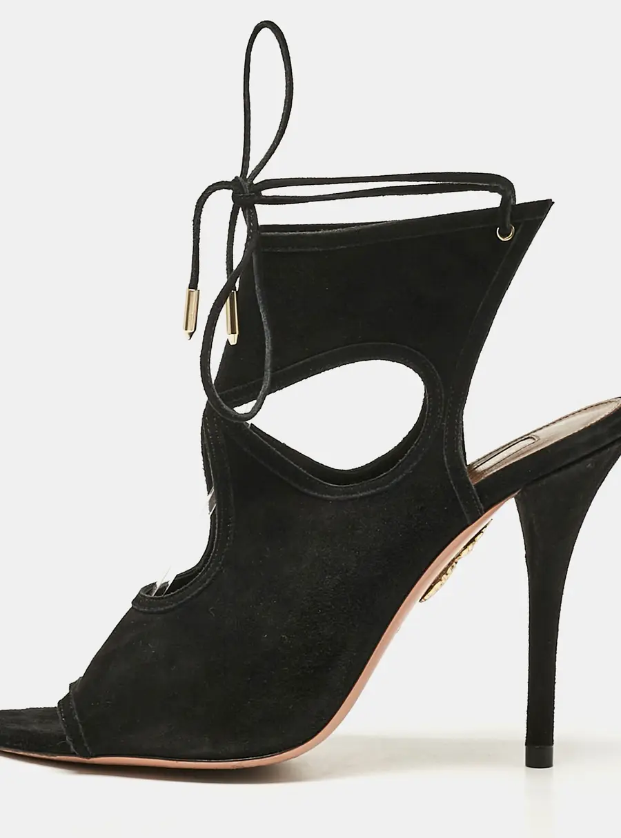 Aquazzura Black Suede Sexy Thing Ankle Strap Sandals Size 38.5