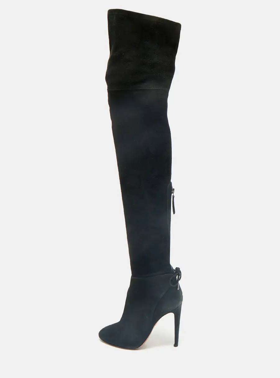 Aquazzura Black Suede Gainsbourg Knee Length Boots Size 35