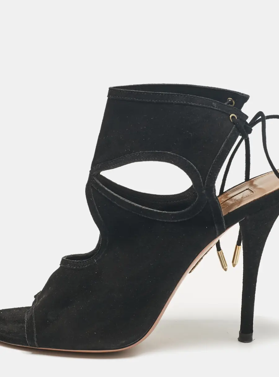 Aquazzura Black Cutout Suede Sexy Thing Peep Toe Sandals Size 37.5