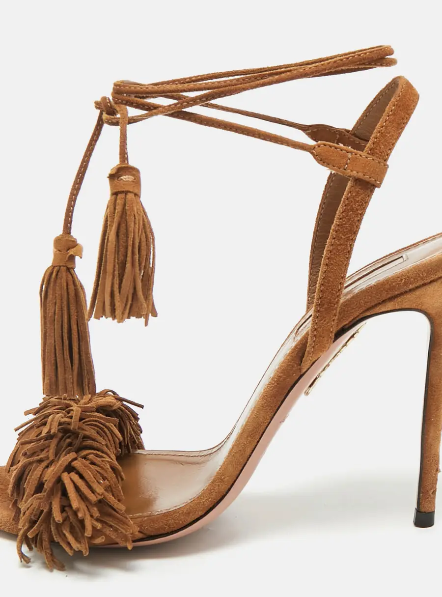 Aquazzura Brown Suede Wild Thing Ankle Strap Sandals Size 35