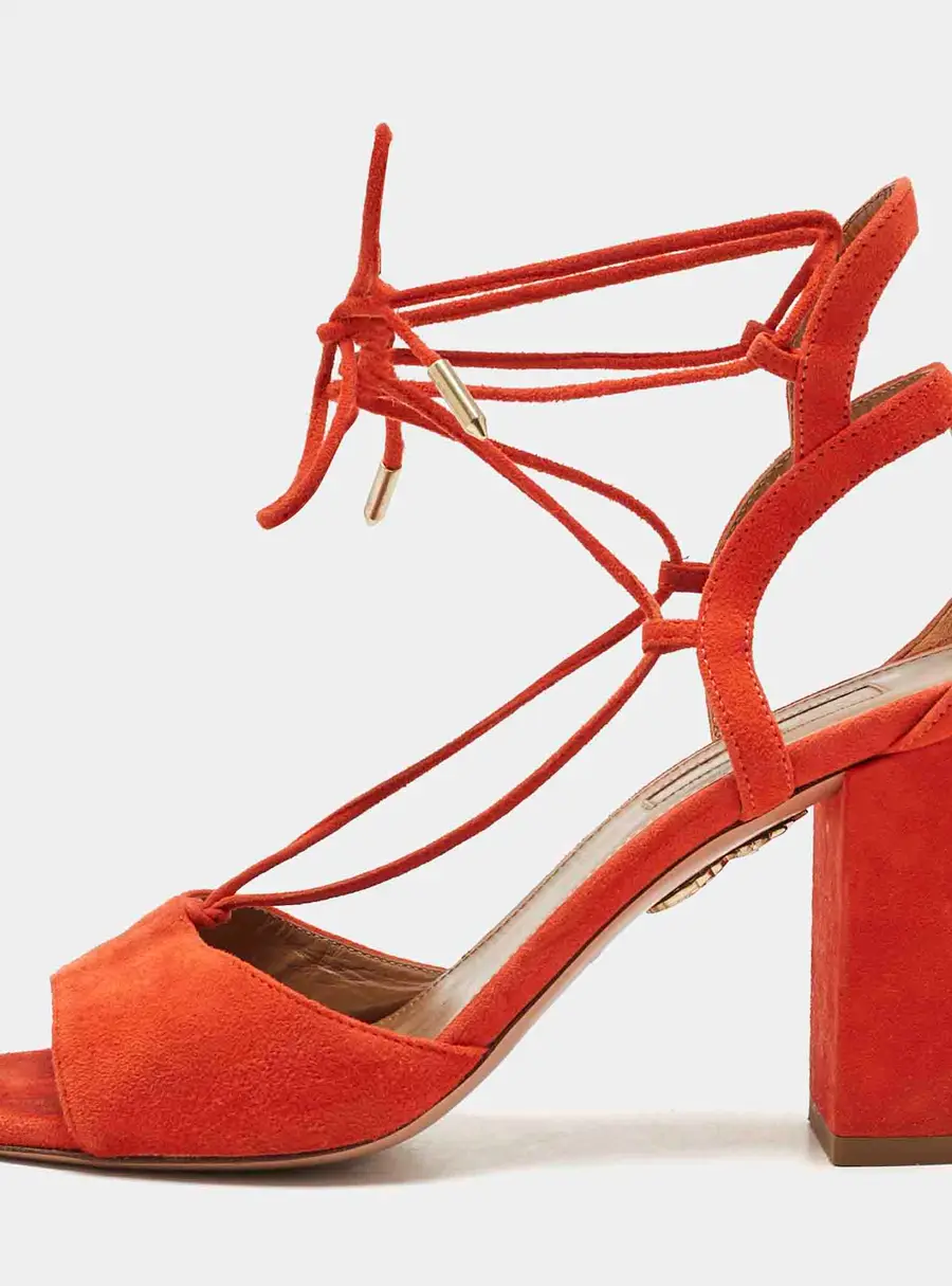 Aquazzura Orange Suede Ankle Strap Block Heel Sandals Size 37.5